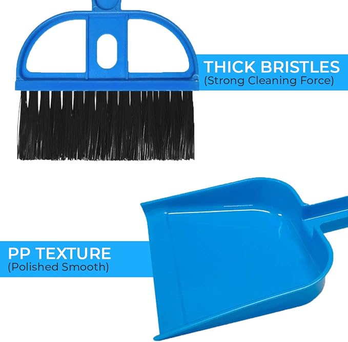 Mini Broom and Dustpan Set - Compact Cleaning Kit for Home, Car, Camping, Small Spaces, Pet Cleanup, and Travel - Durable Small Broom and Dustpan Set Mini - Sky Blue Broom