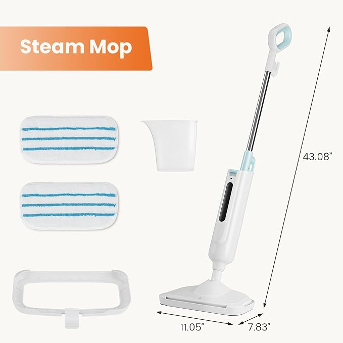 Sweetcrispy Steam Mop for Floor Cleaning,Lightweight Floor Steamer Cleaner for Hardwood/Tile/Laminate Floors Carpet, 2 Washable Pad, White and Green
