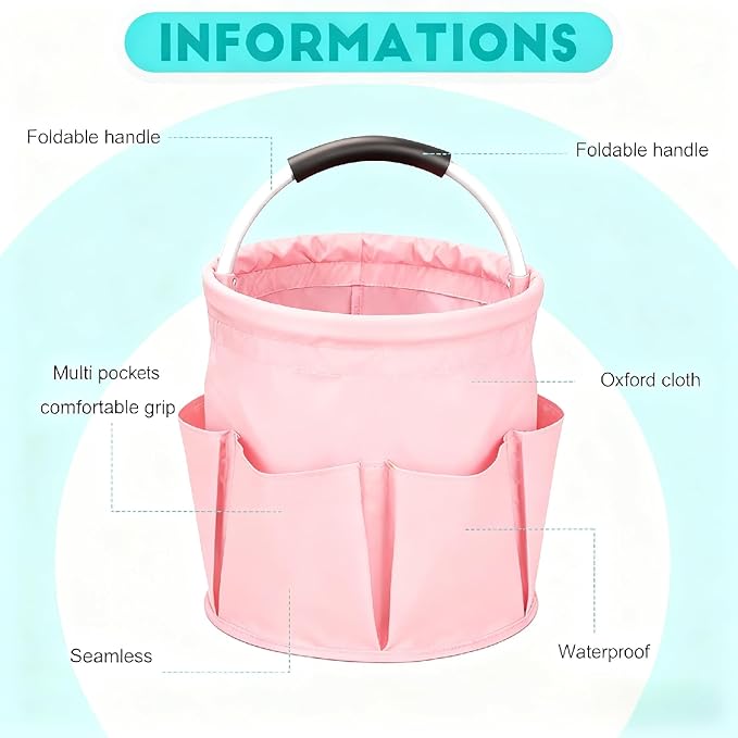 Cleaning Caddy for Cleaning Supplies,17L Cleaning Supply Caddy with Handle Foldable Cleaning Supplies Organizer Bucket Cleaning Products Organizers for Home, Garden (Light Pink)