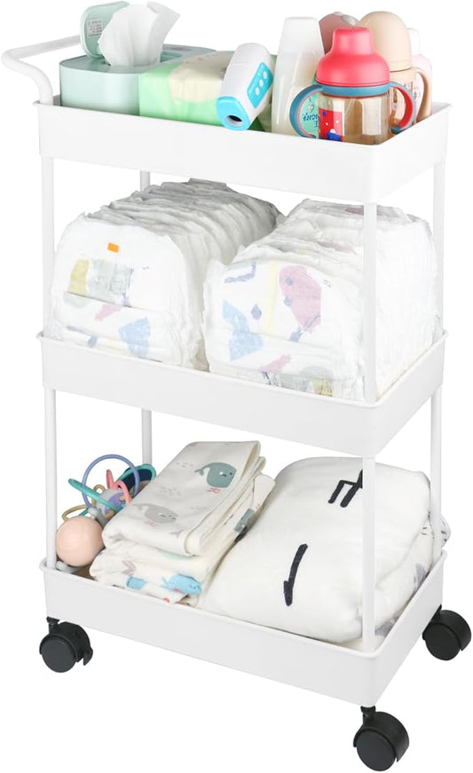 Baby Diaper Caddy, Plastic Movable Cart for Newborn Nursery Essentials Diaper Storage Caddy Organizer for Changing Table & Crib, Easy to Assemble, Beige