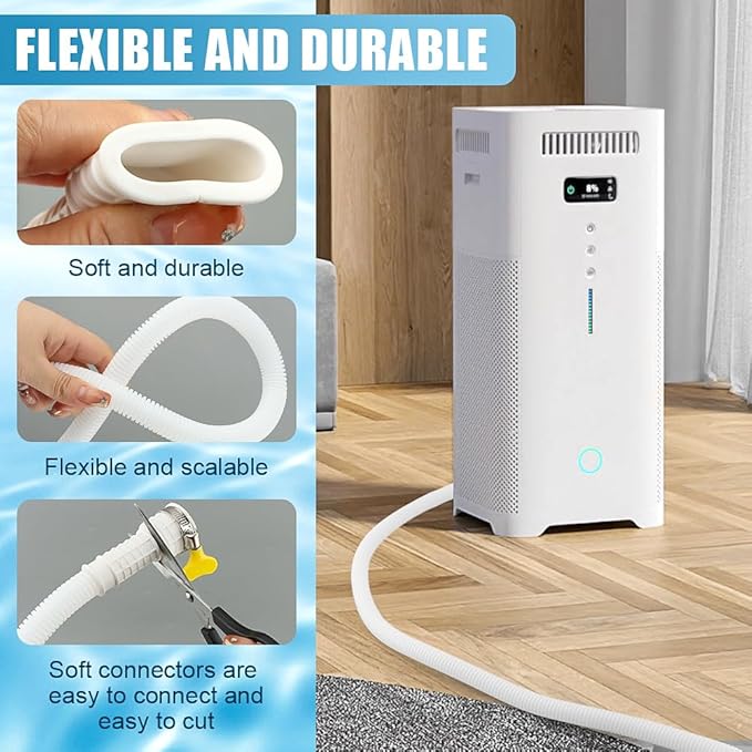 Dehumidifier Drain Hose with Cuttable Rubber Adapter and Connect Clamp, Air Conditioner Drain Hose, Universal Flexible AC and Dehumidifier Replacement Hose(Color:2m/6.56ft)