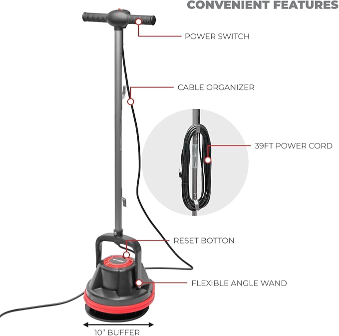 XtremepowerUS 10" Heavy Duty Single Pad Commercial Polisher Orbiter Hard Floor Polisher Cleaner Machine, Wide Cleaning Path Floor Cleaning, 39ft Cord