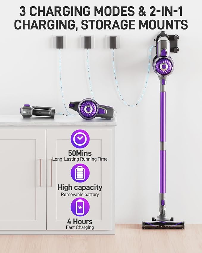 Cordless Vacuum Cleaner, Lightweight 2-in-1 Stick & Handheld Vacuum for Apartment, Pet Hair & Car Cleaning