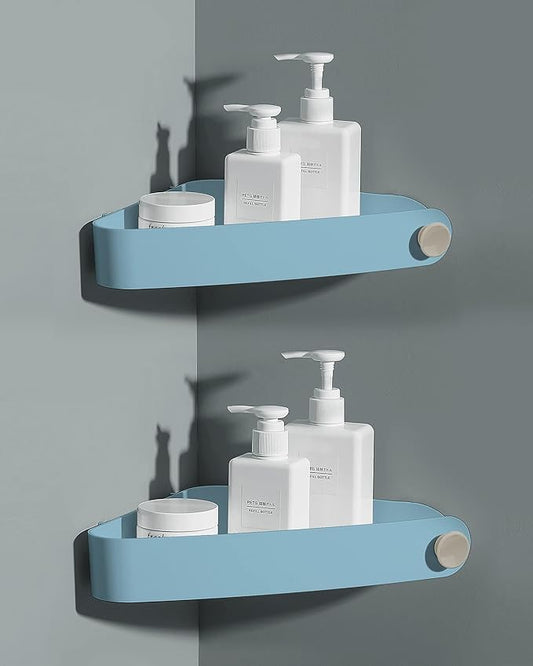 Sotfamily Plastic Shower Caddy Corner (For 90° Only), 2 Pack Adhesive Corner Shower Shelves for Bathroom Organizers and Storage, Light Blue