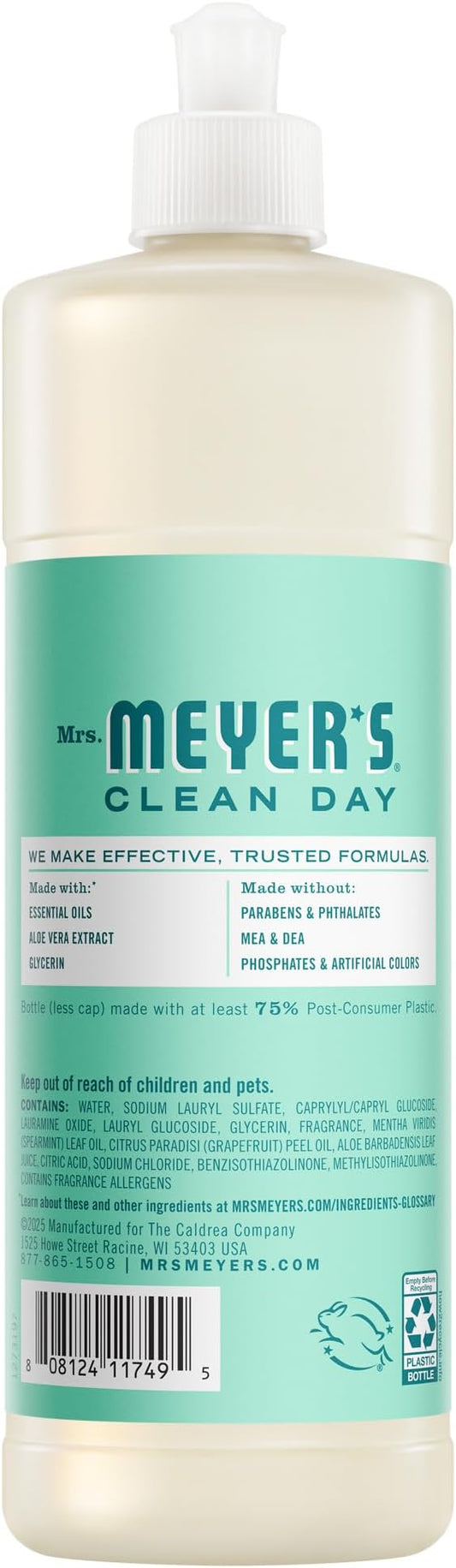 MRS. MEYER'S CLEAN DAY Liquid Dish Soap, Mint Scent, 16 Fl Oz Bottle - 3 Pack