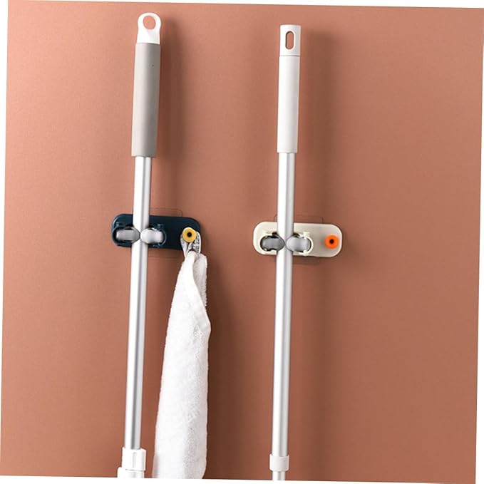 4pcs Hook Rack Mop Clip Broom Organizer Heat-Resistant Mop Hanger Wall Mount Cleaning Tools