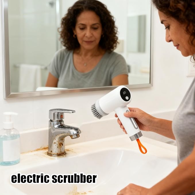Bathroom Scrubber - 3-Level Electric Adjustable Household Tool with 5 Brush Heads,Shower Cleaner Brush - for Bathtub Tile Grout Floor Toilet Kitchen Wall Home Household Apartment Car Baseboard Washing
