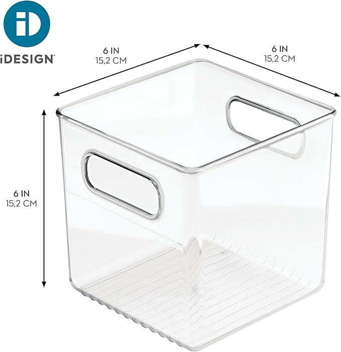 iDesign Pantry Storage Bins with Handles - Cube Organizer Bins for Cabinets or Fridge - Set of 2 - Clear