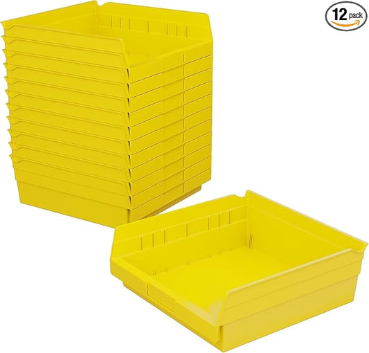 Akro-Mils 30170 Plastic Shelf Bins, Heavy Duty Storage Bins for Garage, Closet, and Drawer Organization, 12-Inch x 11-Inch x 4-Inch, Yellow, 12-Pack