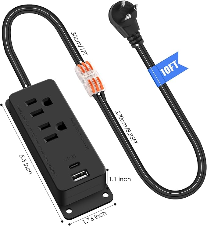 Gun Safe Power Outlet Kit, Gun Safe Accessory Electrical Outlet with USB C Port. Hidden Drawer Outlet Accessories for Interior Dehumidifiers and Lights (10FT)