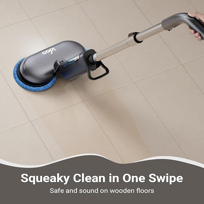 iDOO Cordless Electric Mop with Water Spray & LED Headlight, 350ml Water Tank, Electric Spin Mop, Polisher for Hardwood, Tile Floors, Quiet Self Propelled, Powerful Floor Cleaner with 4 Scrub Pads