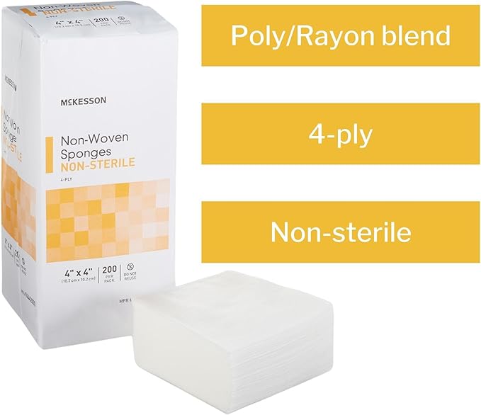 McKesson Non-Woven Sponges, Non-Sterile, 4-Ply, Polyester/Rayon, 4 in x 4 in, 200 per Pack, 5 Packs, 1000 Total