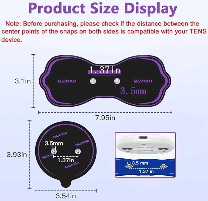 Wireless TENS Unit Electrode Pads Combo Set – 8-Pack Multi-Size Replacement Pads for Wireless TENS Units, Reusable with 3.5mm Snap Connectors (Please Check Electrode Pad Sizes Before Purchase)