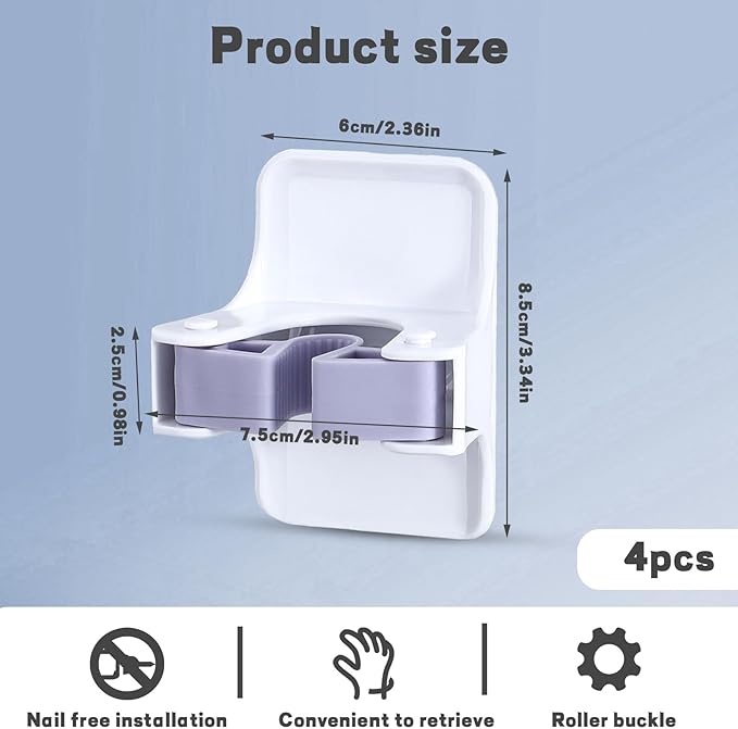 4 Pack Mop and Broom Holder Wall Mount, Self Adhesive Broom Hanger, Mop Gripper Organizer Broom Clips for Hanging Home Garage Garden Laundry Room Storage (White) (4)