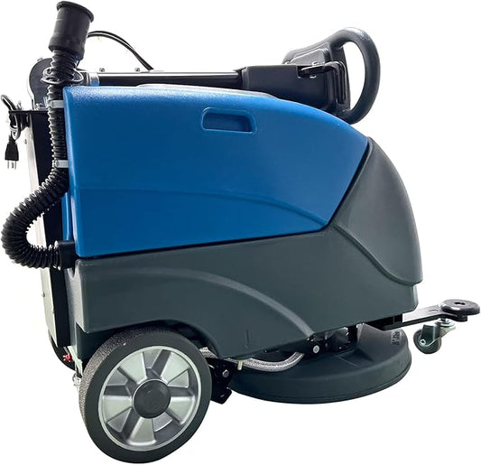 Emotor Walk Behind 15" Brush Floor Scrubber Machine, Battery Powered Hand-Push Commercial Industrial Floor Scrubber Machine 34.65''X22.83''X26.77'' (Blue)