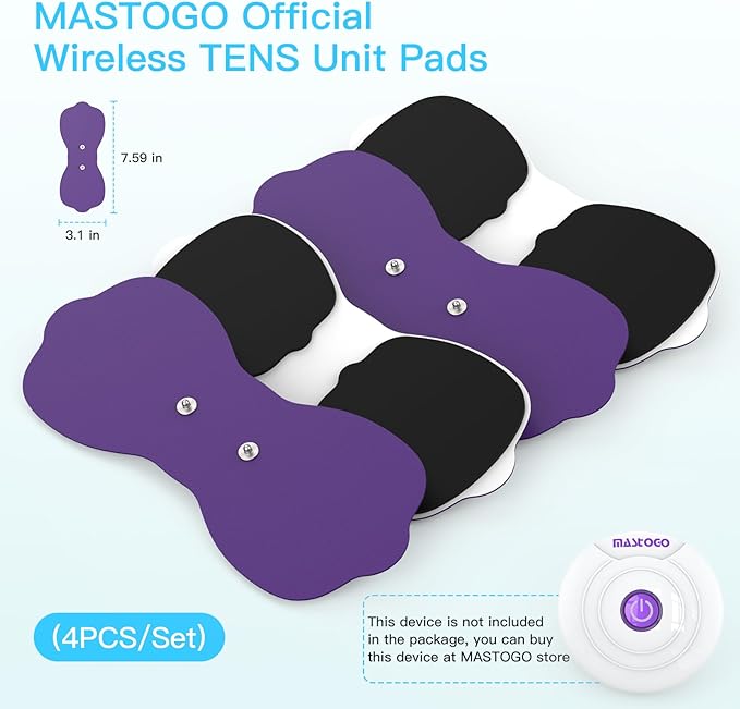 Tens Unit Wireless Electrode Pads, Replacement Electrode Pads with Standard 3.5mm Snap-on Connectors (4PCS/Set) (Purple)
