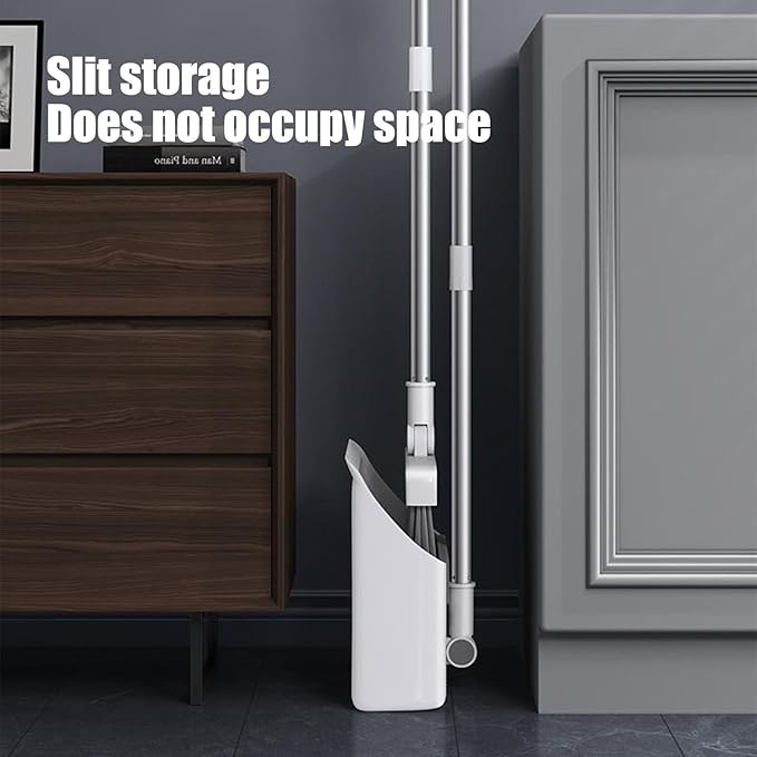 3-in-1 Broom and Dustpan Set with Cleaning Teeth, 38" Stainless Steel Long Handle,Standing Storage, Indoor Sweeping Combo for for Home & Kitchen, Brooms with Dustpan Combo Set, White