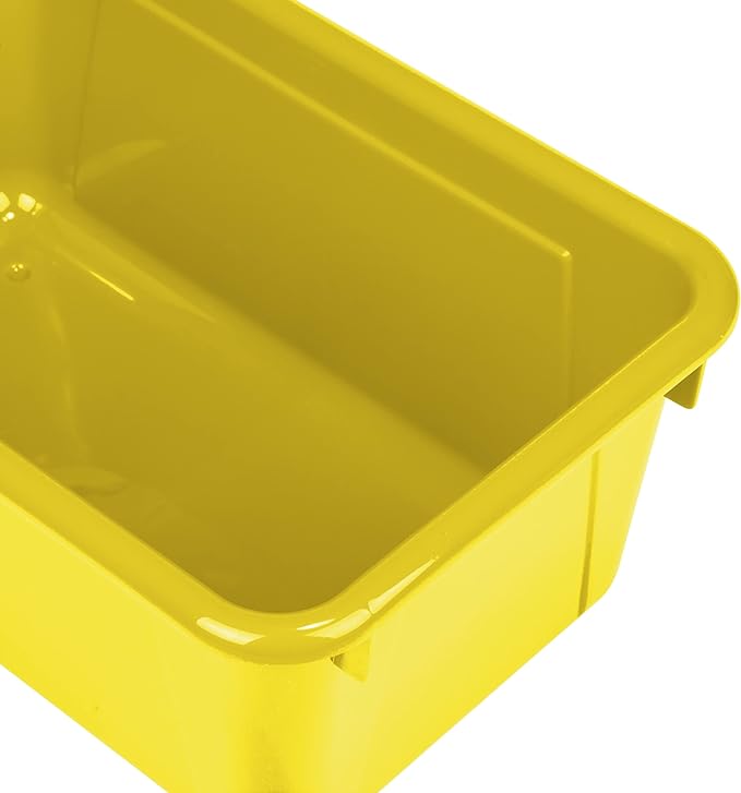 Storex Small Cubby Bins – Plastic Storage Containers for Classroom with Non-Snap Lid, 12.2 x 7.8 x 5.1 inches, Yellow, (62410U05C) (Pack of 5)