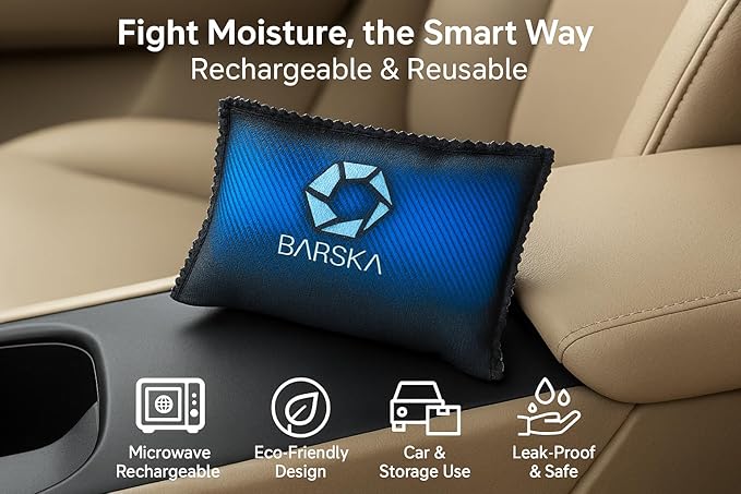 BARSKA Rechargeable Desiccant Dehumidifier - Safe Moisture Absorber for Home Closets, Gun Safes, Basement, Garage, Cars - Microwaveable - Portable Blue Dehumidifying Solution