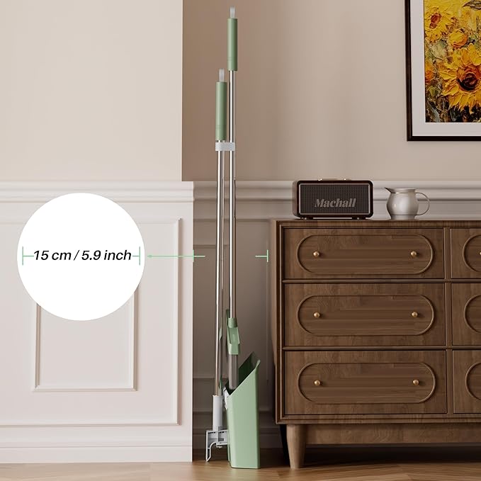 JOYMOOP Dark Teal Green Broom and Dustpan Set with 56” Handle, Upright Angle with Comb Teeth for Pet Hair and Hardwood Floors