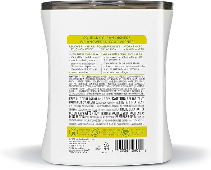 Method Dishwasher Detergent Packs, Lemon Mint, 30 count