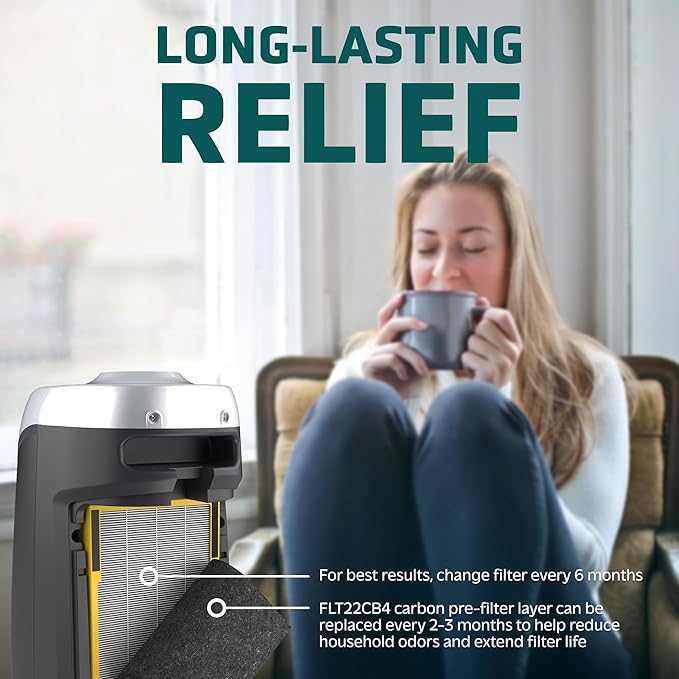GermGuardian Filter B HEPA Pure Genuine Air Purifier Filter, Removes 99.97% of Pollutants, Wildfire Smoke, Odors, for AC4825, AC4300, AC4900, AC4825, AC4850, CDAP4500, 4-Pack, Black/Yellow,FLT48254PK