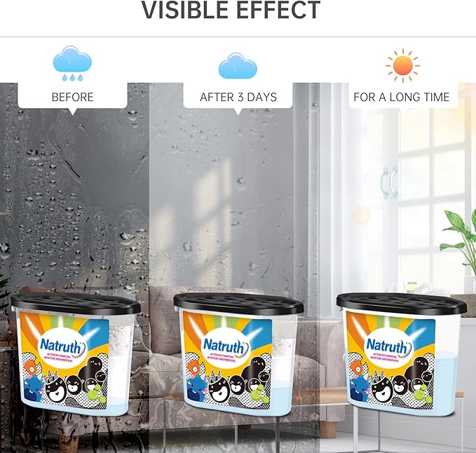 NATRUTH Moisture Absorbers with Activated Charcoal,800ml(6-Pack)*12.5 OZ Portable Closet Dehumidifier, Odor Eliminator Absorber Bucket,Humidity Absorber,Dehumidifier for Bathrooms, Kitchen & Boats