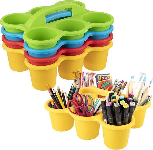 4 Pack Classroom Caddy For School,Kidsroom,Pencil Holder,Plastic Cup Caddy for Drink Delivery (Rainbow)