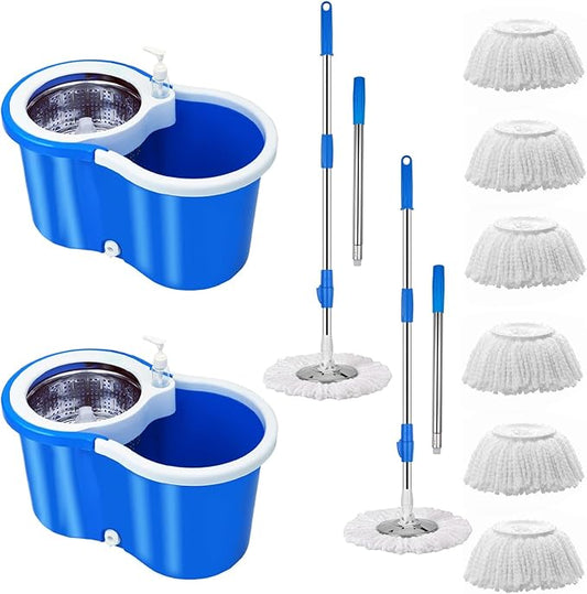 Spin Mop and Bucket with Wringer Set, 360° Spin Mop & Bucket Floor Cleaning System Mop Bucket with 61" Adjustable Extended Handle 3 Replacement Microfiber Refills, Set of 2