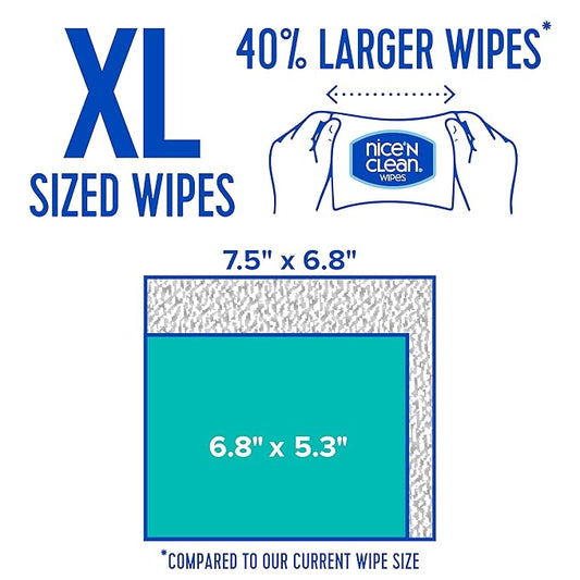 Nice 'N CLEAN Extra Large Flushable Wipes | 40% Larger Wipes | 6.8" x 7.5" Unscented XL Adult Wet Wipes | Septic and Sewer Safe | Fragrance Free, Hypoallergenic, Plant Based | 180 Butt Wipes