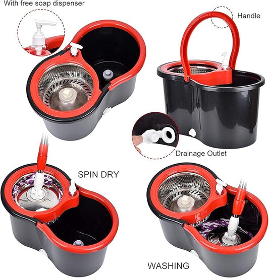 Spin Mop and Bucket with Wringer Set，360° Spin Mop and Bucket System with 3 Replaceable Microfiber Mop 61" Handle Household Cleaning Tools for Wet and Dry,Set of 2