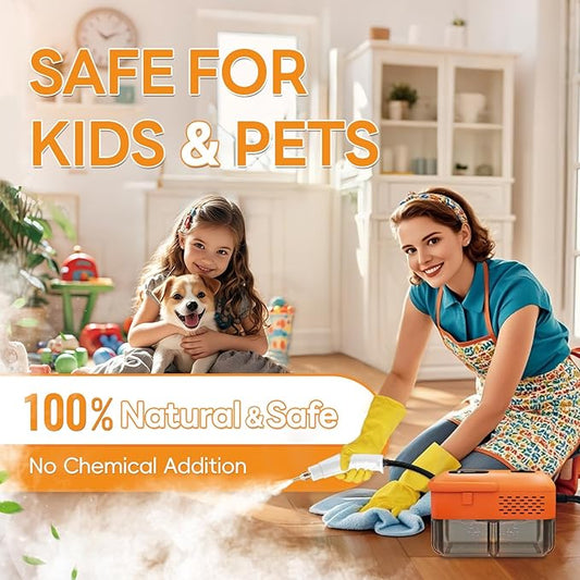 Heavy Duty Handheld Steam Cleaner, 15s Heat-Up, 9-Level Adjustable 2500W Pressurized Steamer for Cleaning with 14 Accessories, Multipurpose Portable Steam Cleanr for Home, Car, Grease, Grout（Orange）