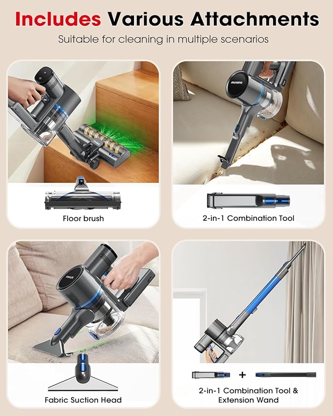 Cordless Vacuum Cleaners for Home, G26 Vacuum Cleaner, 45KPA Powerful Suction, Up to 60 Minutes, Tangle-Resistant, Rechargeable Stick Vac with Wall Mount for Pet Hair, Hardwood Floors