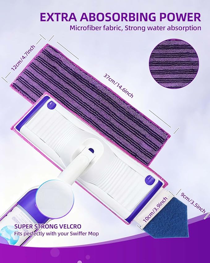 KEEPOW Reusable Power Mop Refills Pads Compatible with Swiffer PowerMop Pad with Scrubbing Pad Microfiber Power Mop Pads Refill for Spray Mop Washable Pads for Multi-Surface Floor Cleaning, 4 Pack