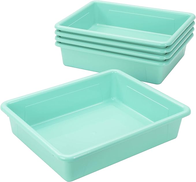 Storex(62522U05C) Letter Size Flat Storage Tray – Organizer Bin for Classroom, Office and Home, Teal, 5-Pack ,10 x 13 x 3 Inches