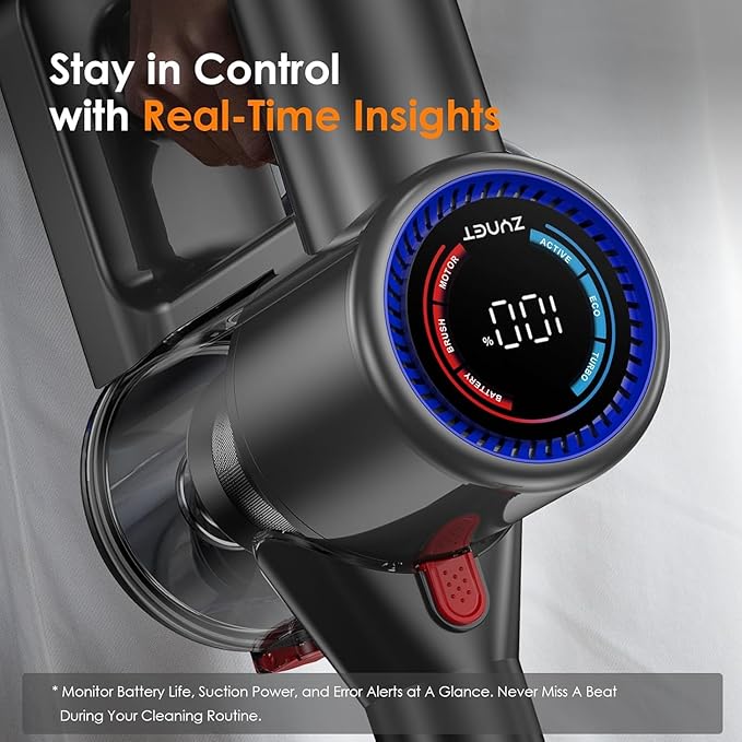 S8 Cordless Vacuum Cleaner, 500W/40KPA/40Mins Lightweight Stick Vacuum for Home, LED Display and Green Headlights, 6-Stages Filtration, Self-Standing Vacuum for Hard Floor, Carpet and Pet Hair