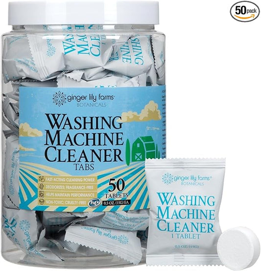 Ginger Lily Farms Botanicals Washing Machine Cleaner Tabs, Deep Cleaning Tablets for HE Front Load & Top Load Washers, Fragrance-Free, 50-Count