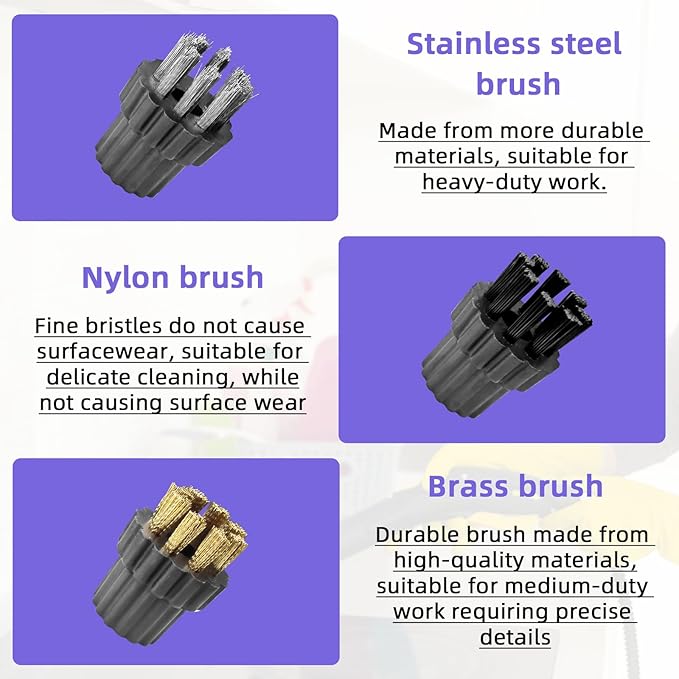 30Pcs Steam Cleaner Brush Head Attachments, M8 Steamer Mop Small Brushes Heads Replacement Accessories (Brass/Stainless Steel/Nylon Brushes)