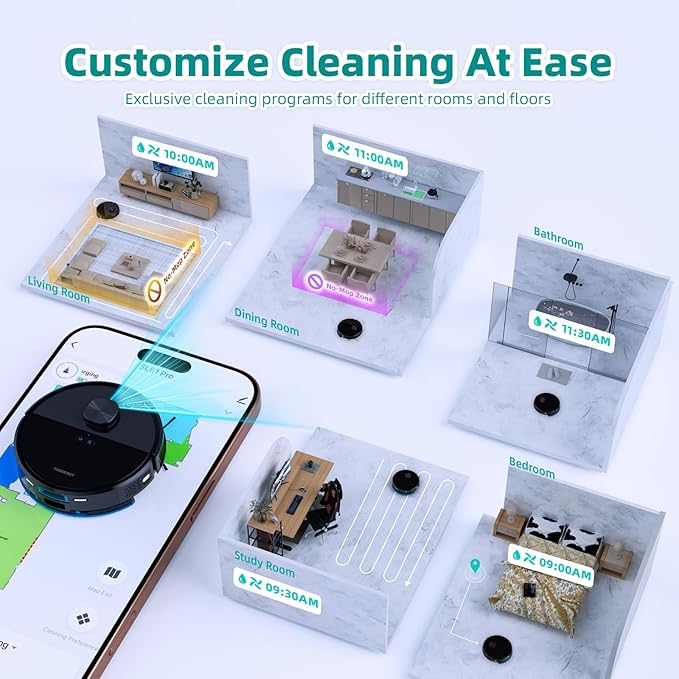 Robot Vacuum Cleaner with Mop Self Emptying;「70 Days* Hands-Free 」2.5L Self Emptying Station,Lidar Navigation WiFi/App/Alexa,Carpet Boost,4in1Robotic for Pet Hair Hard,Floor,Carpet