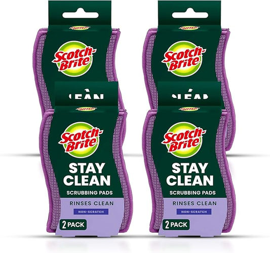 Scotch-Brite Clean & Rinse Non-Scratch Scrub Sponges – Dual-Sided Scrubber with Cloth Side for Wiping, Rinses Clean – 8 Sponges (4 Packs of 2) for Dishes, Countertops, Appliances & More