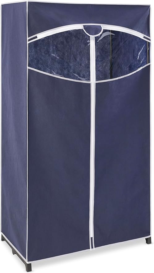 Whitmor 36-inch Clothes Closet - Double Door Portable Closet - Store Seasonal Clothing - Blue Fabric Cover