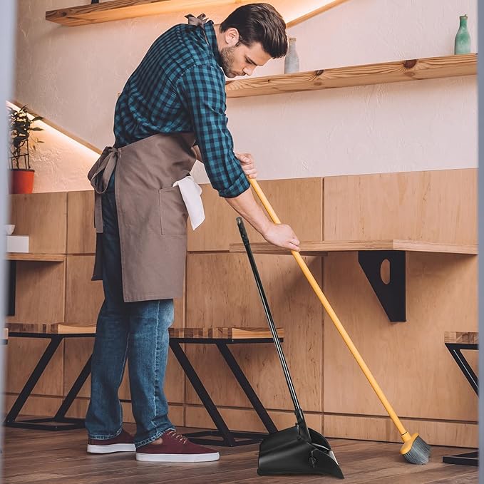 Maxcheck 12 Pcs 37 Inch Lobby Dust Pan Bulk Upright Lobby Dust Pan Plastic Commercial Dustpan with Long Handle Upright Standing Dustpan Heavy Duty for Office Home Indoor Outdoor Use (Black)