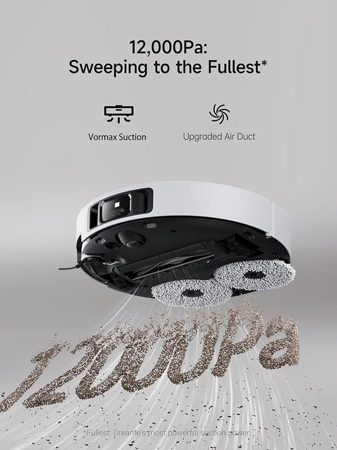 DREAME X40 Ultra Robotic Vacuum with Removable & Liftable Mop, 12,000Pa Suction, Side Brush Extensive Cleaning, 158°F Mop & Washboard Self Cleaning, Auto-Empty, Auto Refill, liftable Brushes White