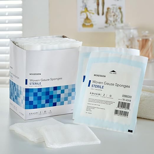 McKesson Woven Gauze Sponges, Sterile, 8-Ply, 100% Cotton, 4 in x 4 in, 2 per Pack, 600 Packs, 1200 Total