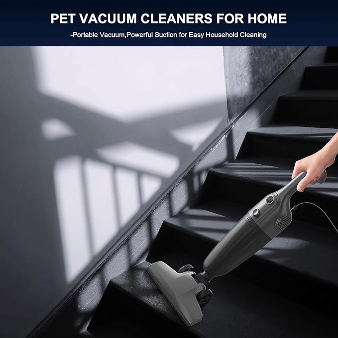 Stick Vacuum Cleaner, Corded 2-in-1 Lightweight Vacuum with Powerful Suction, Washable HEPA Filter, Handheld & Upright for Pet Hair, Carpet, Hardwood Floor & Home Cleaning – Black MC607C