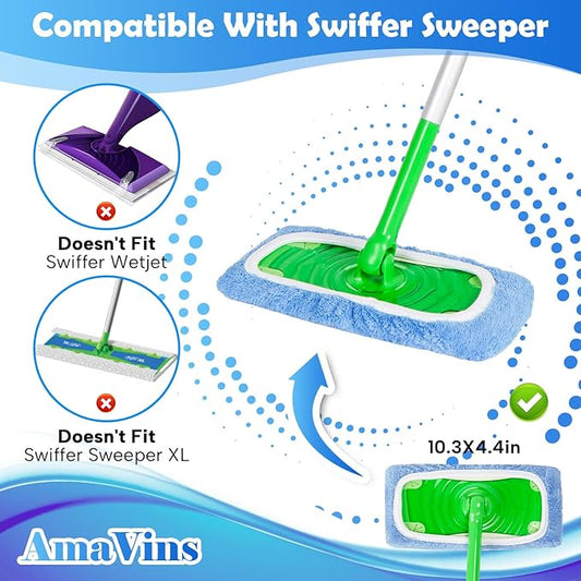 5 Pack Reusable Microfiber Mop Pads Compatible with Swiffer Sweeper Mop, Wet and Dry Flat mop Cover, Washable Swiffer Pads for Surface/Hardwood Floor Cleaning (Mop is Not Included)