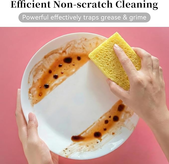 6 Pcs Kitchen Sponges for Dishes Cleaning, Non Scratch for Non Stick Cookware, Compressed Natural Cellulose Sponges, Dish Washing Scrubbers, Scrubbing Pads for Household, Bathroom (Yellow)