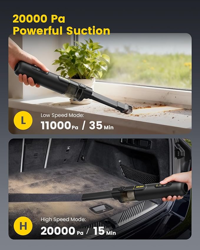 Mr.ego Car Vacuum Portable Cordless, 20000Pa Mini Vacuum Cleaner & Air Duster, 100,000 RPM Brushless Motor Handheld Vacuum with LED Light and Multi-Nozzles for Car, Home, Office, Pet (Black)