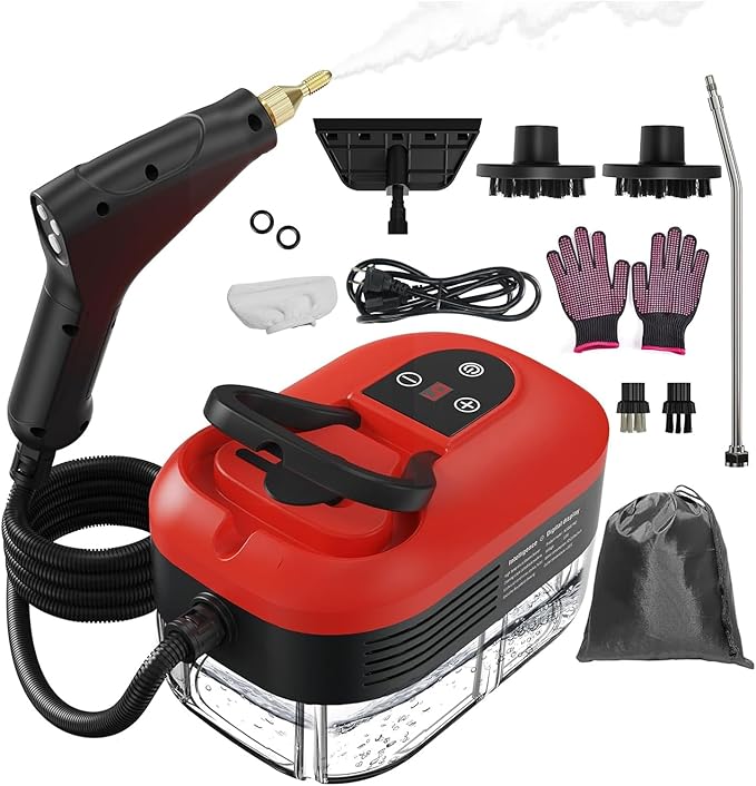 Steam Cleaner for Home, 15s Heat-Up, 1.2L Water Tank, 6-Level Adjustable Handle, Handheld Steam Cleaner for Car Detailing, Dirt, Furniture, Couch, Floor Tile, Bathroom, Bed Bugs, 9Pcs Accessories
