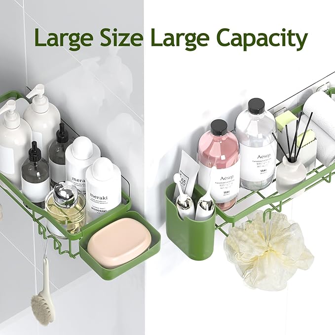 Shower Caddy Adhesive Shower Organizer 8-Pack, Rustproof Stainless Steel Bathroom Shelves, Large Capacity No-Drill Rack Storage Accessories with Soap Dish Toothbrush Holder Hooks